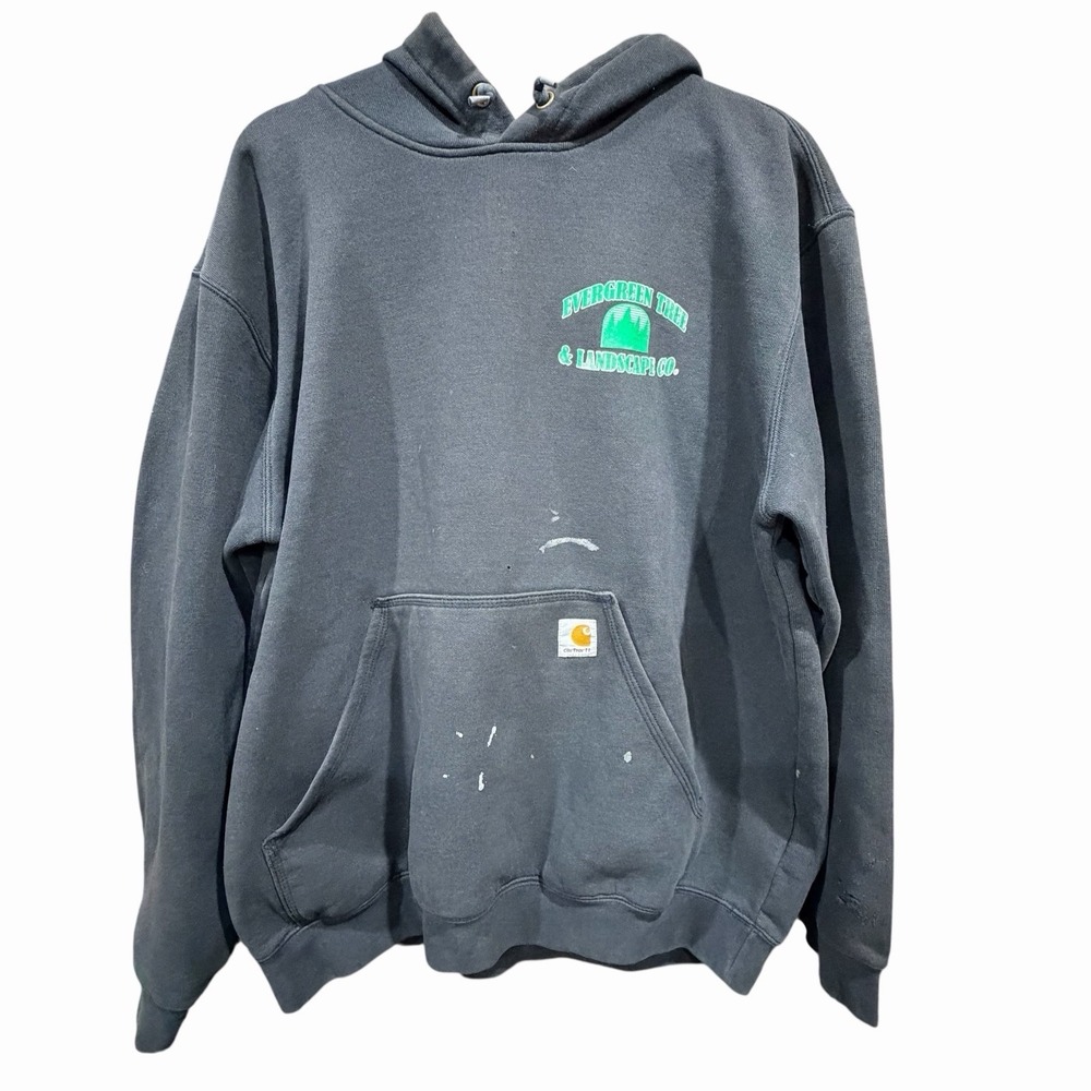Carhartt K121 Black Hoodie Mens L Original Fit Workwear Evergreen Tree